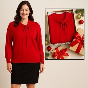 Liz Claiborne XLT Rich  Red Tie-Neck Oversized Cozy Pullover Sweater NWOT